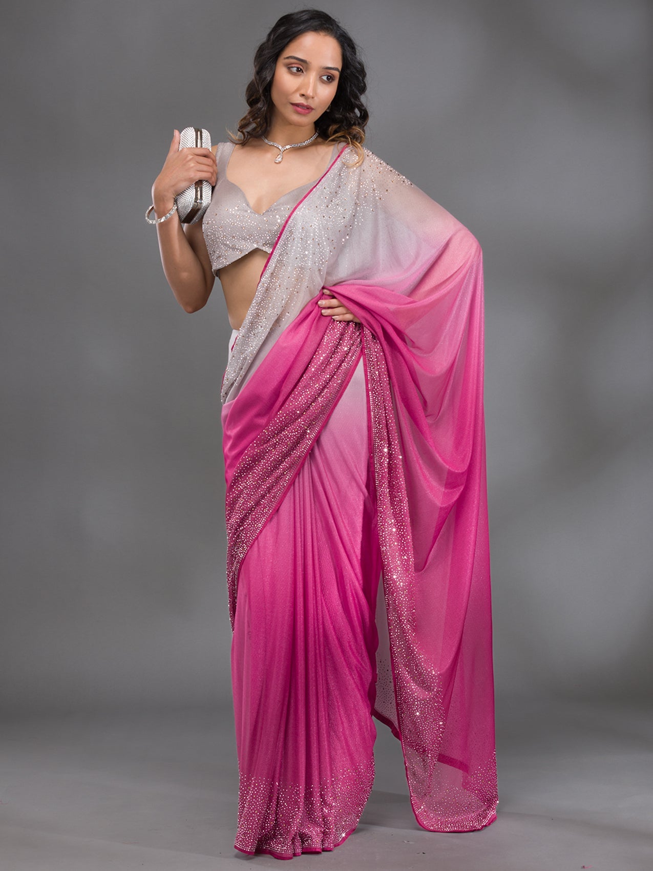 Wine Swarovski Tissue Designer Saree