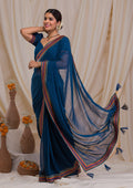 Navy Blue Threadwork Georgette Saree