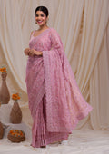 Lavender Silver Stonework Net Saree