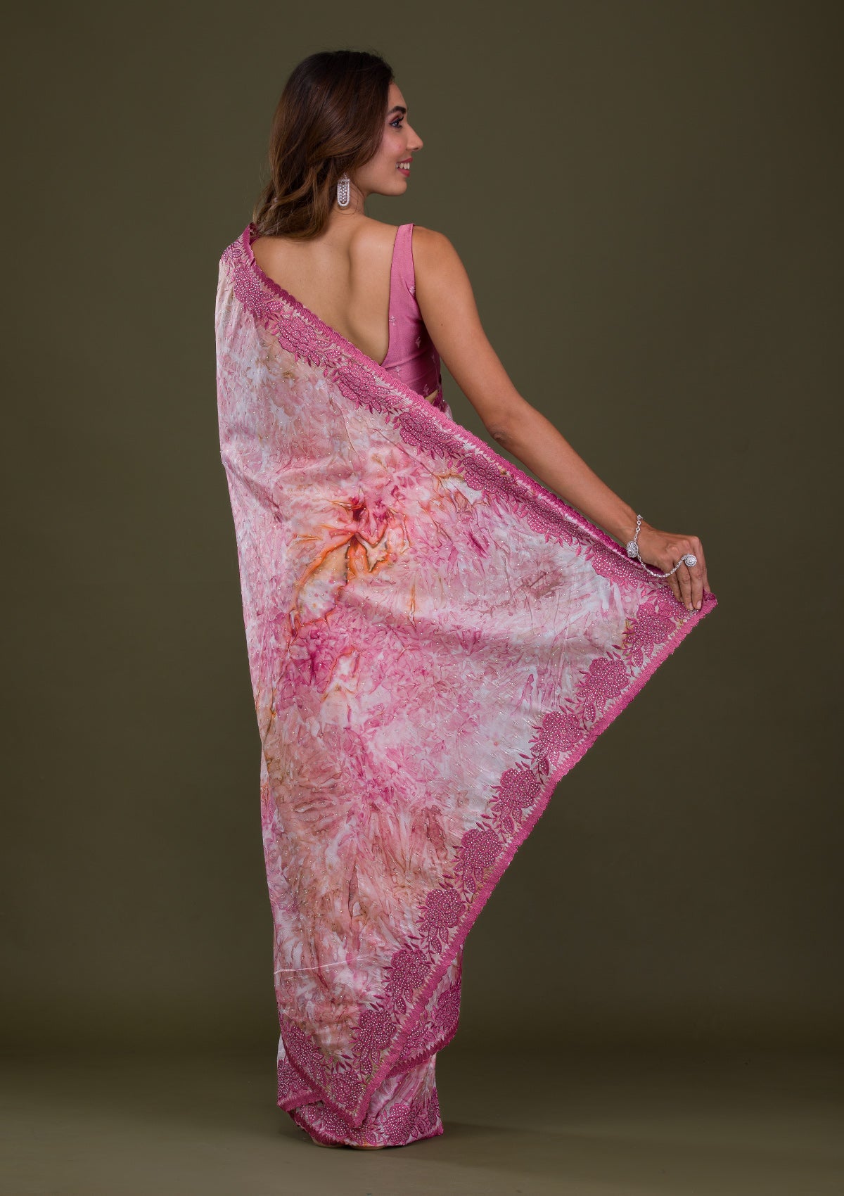 Onion Pink Printed Semi Crepe Saree