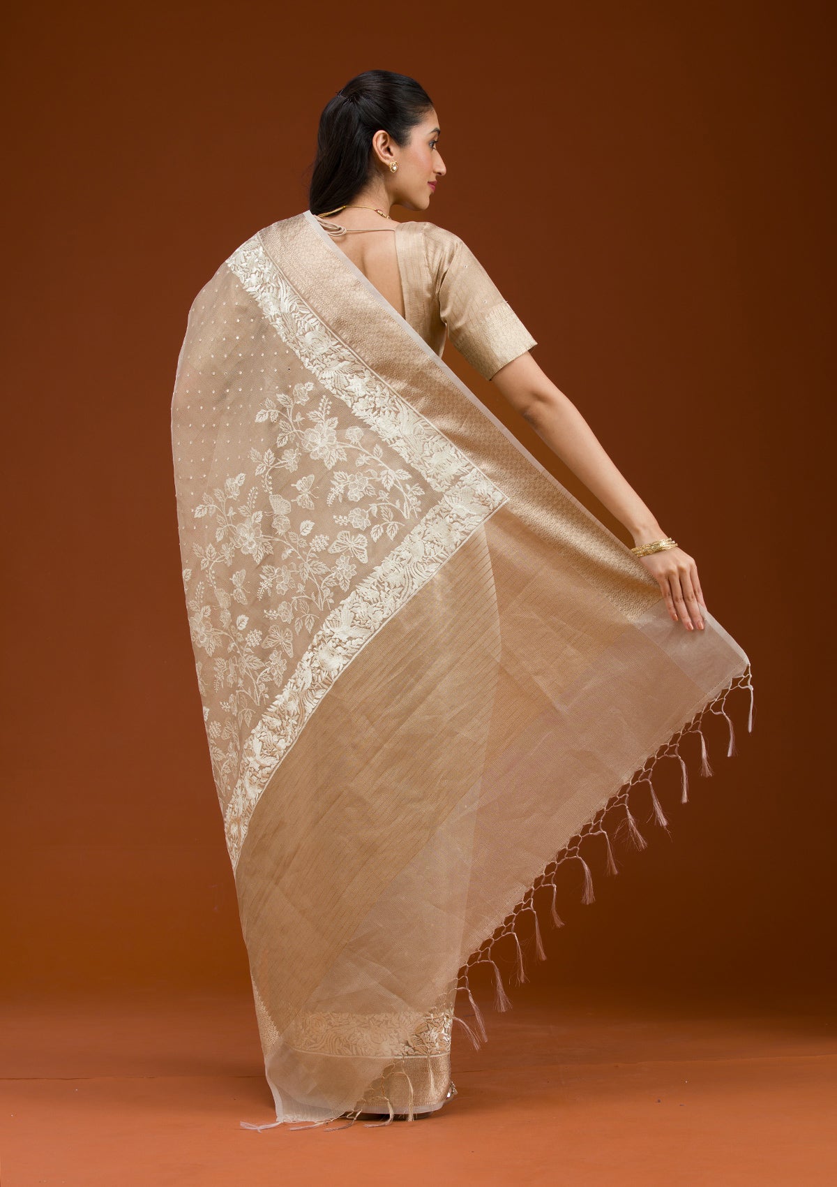 Gold Silver Zariwork Tissue Saree