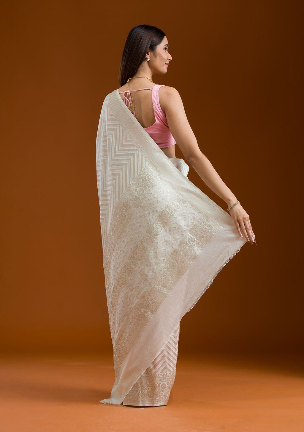 Off White Zariwork Georgette Saree