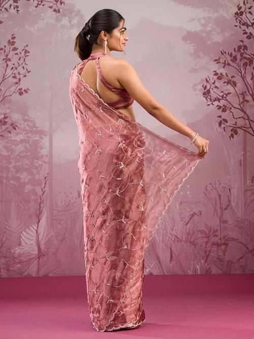 Gold Cutdana Organza Saree
