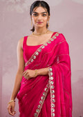 Rani Pink Mirrorwork Organza Saree