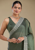 Mehendi Zariwork (Silver) Tissue Saree