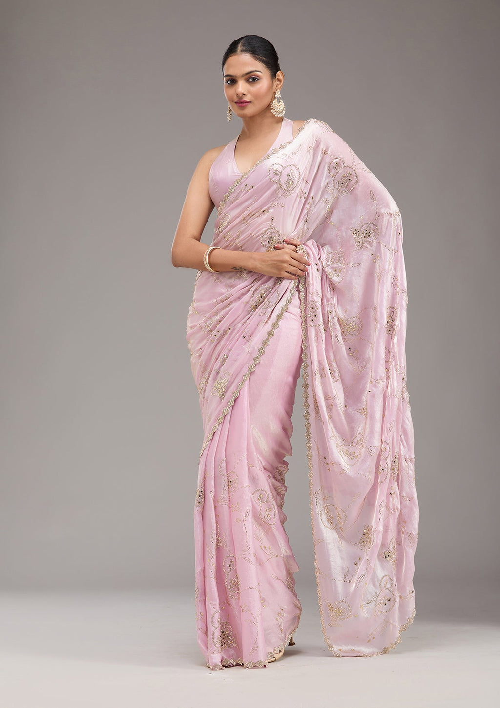 Pink Stonework Tissue Saree