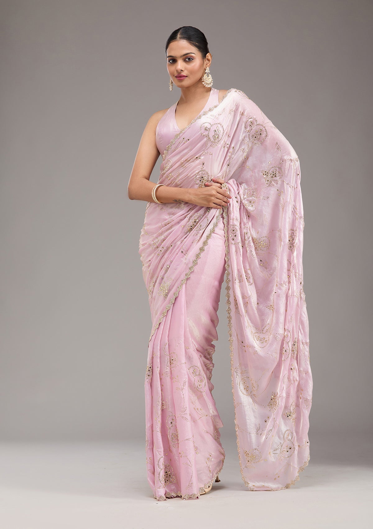 Pink Stonework Tissue Saree