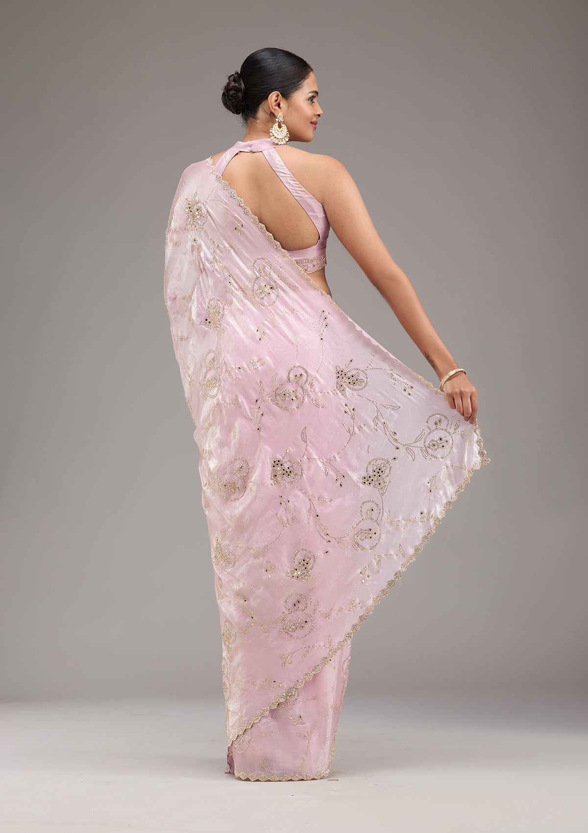 Pink Stonework Tissue Saree