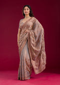 Light Brown Threadwork Tissue Saree