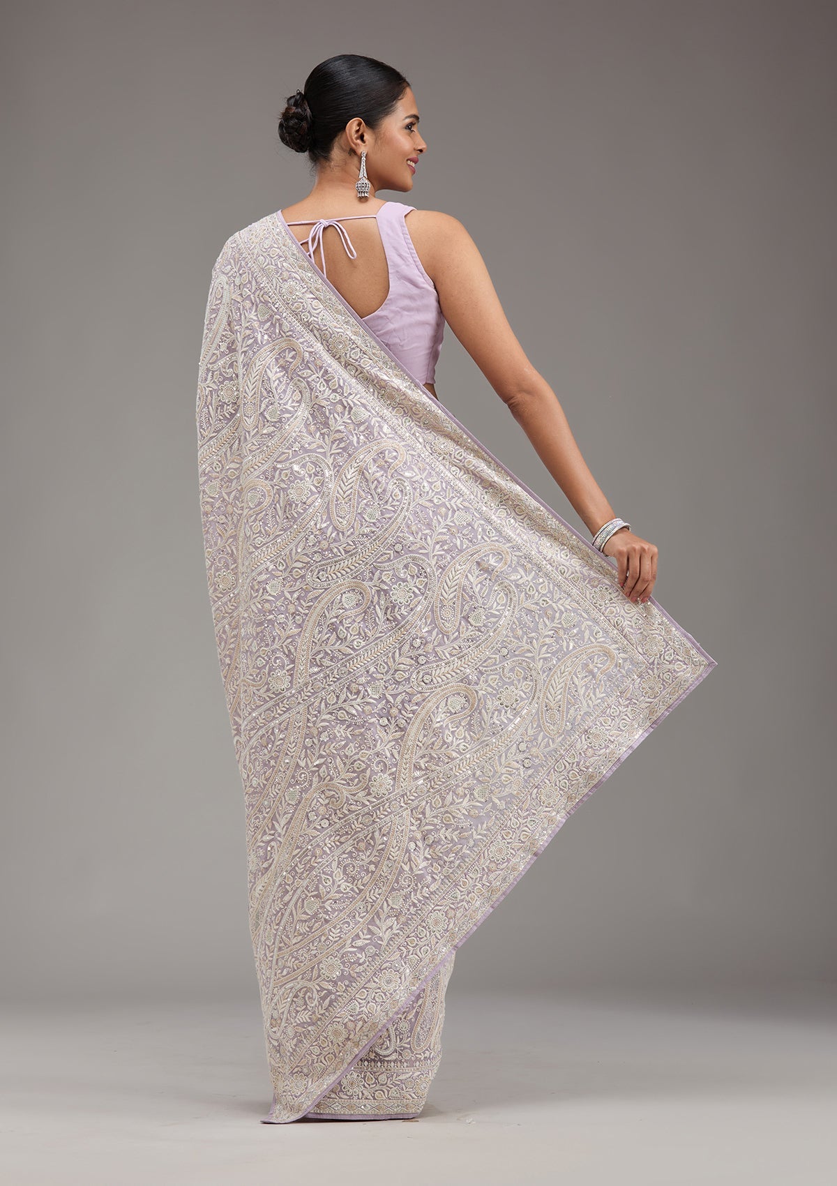 Lavender Threadwork Georgette Saree