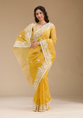Mustard Sequins Tissue Saree