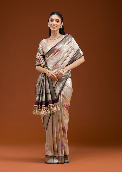 Beige Printed Art Silk Saree