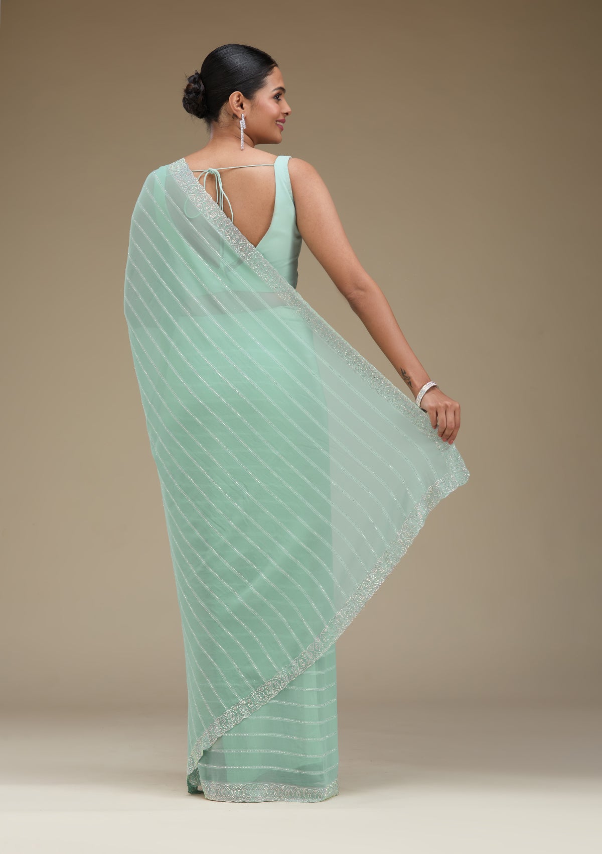 Sky Blue Stonework Georgette Saree