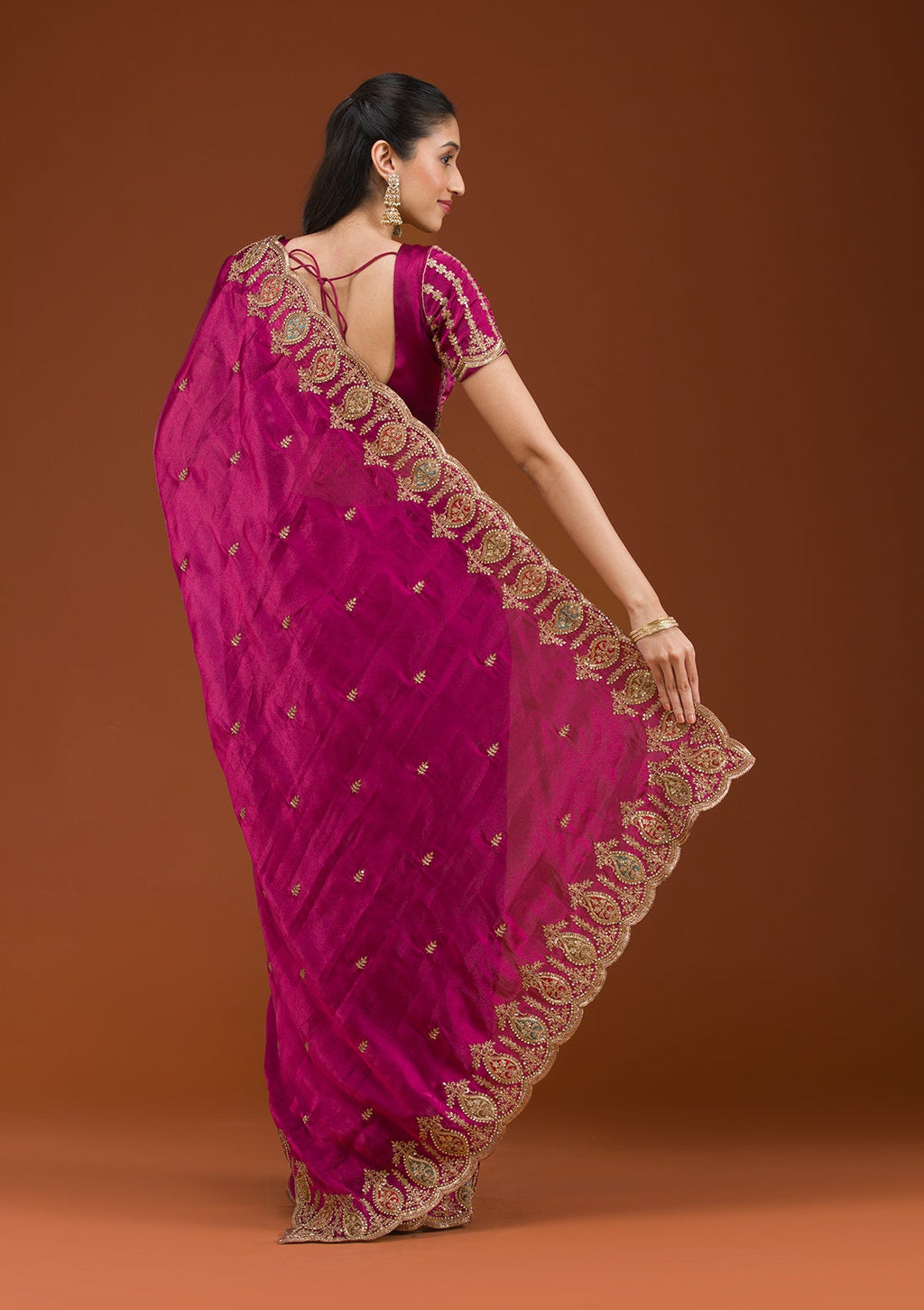 Wine Zariwork Tissue Saree