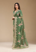 Bottle Green Sequins Tissue Saree