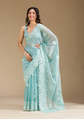 Sea Green Stonework Tissue Saree