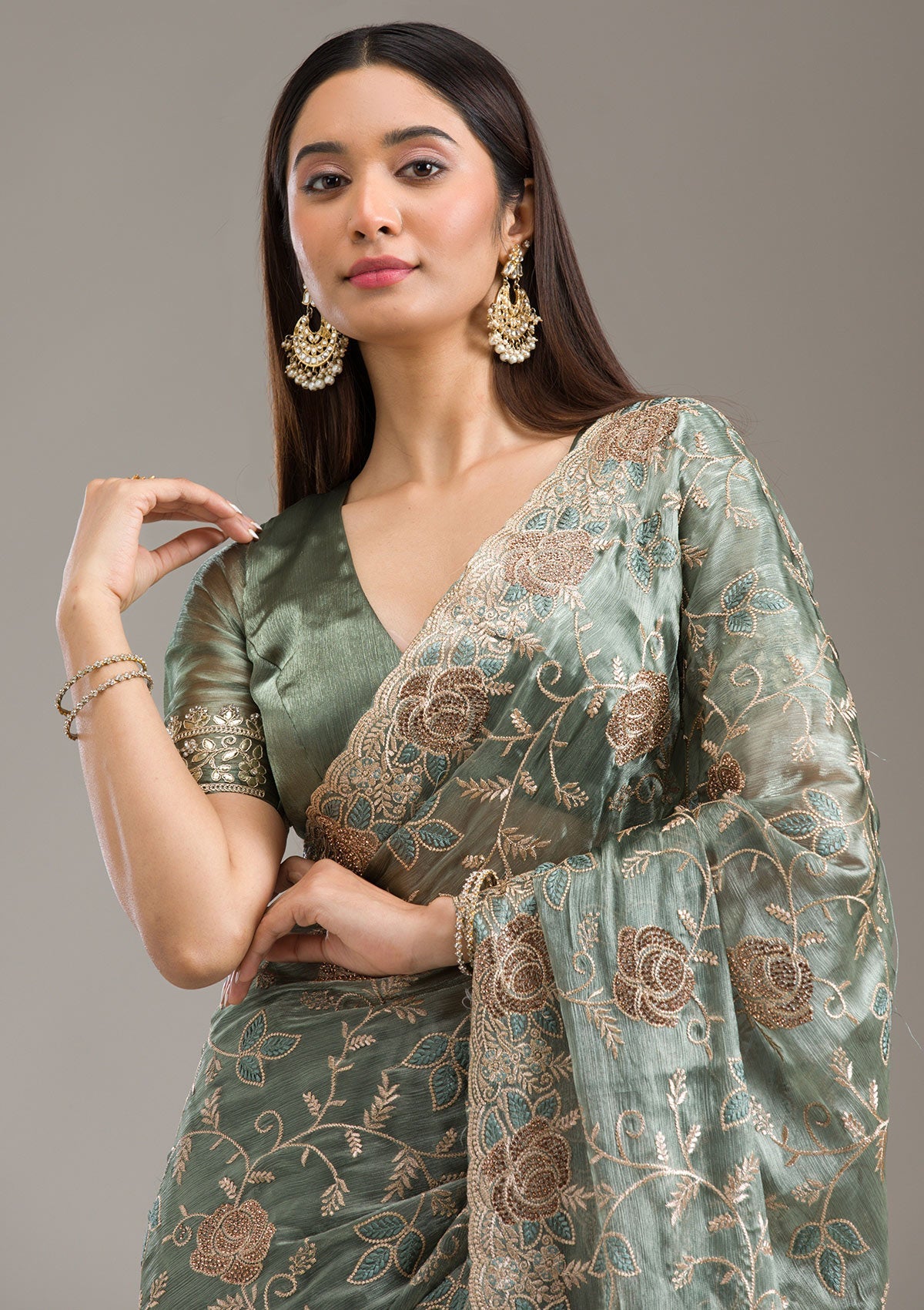 Mehendi Zariwork Tissue Saree