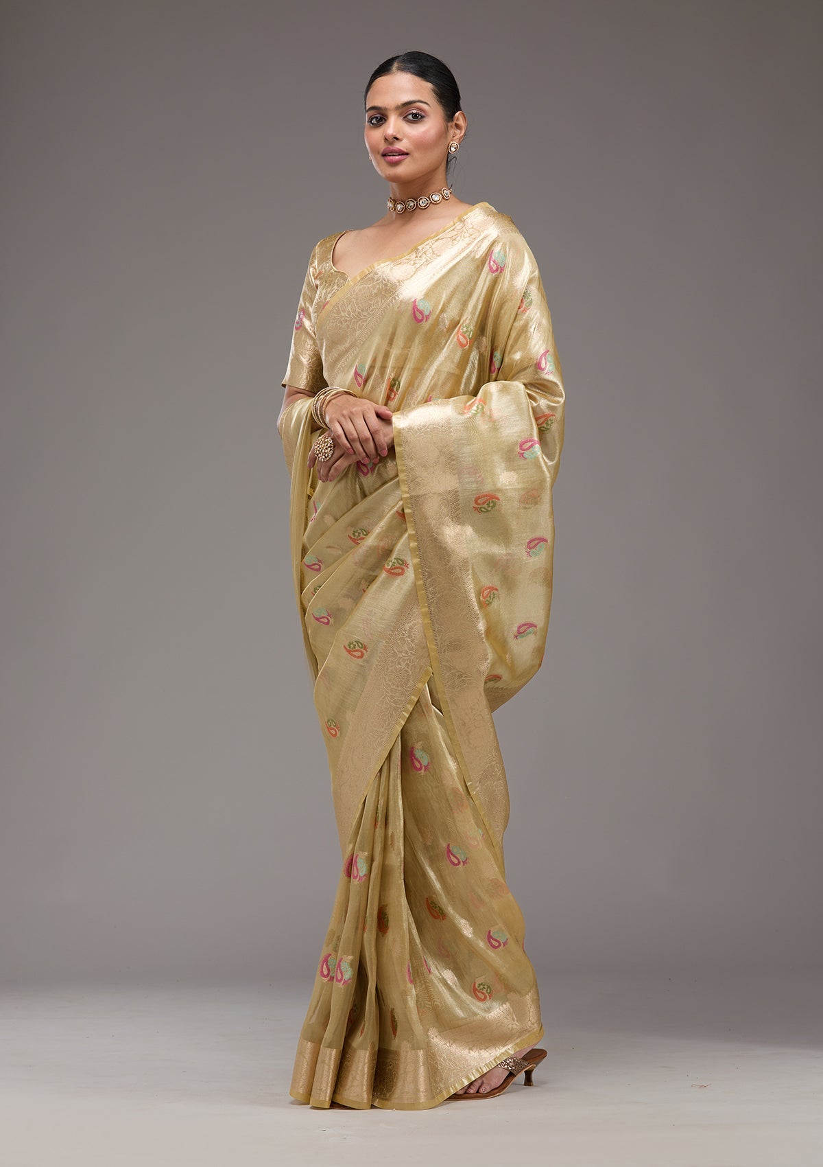 Gold Zariwork Tissue Saree