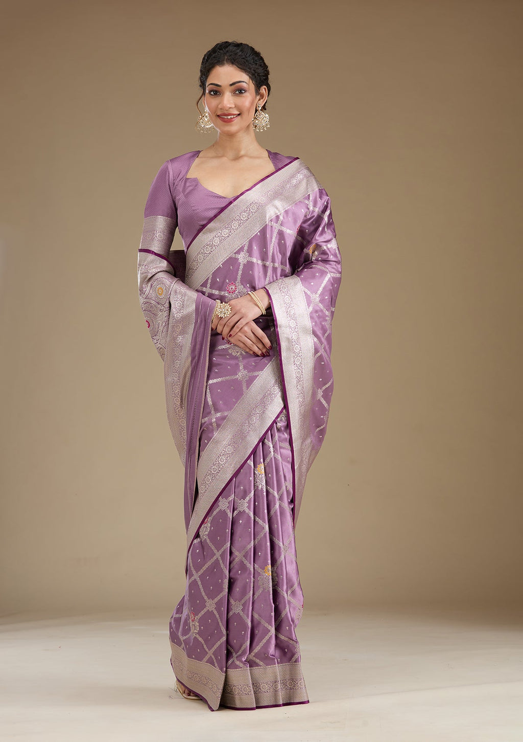 Lavender Zariwork (Gold) Silk Saree