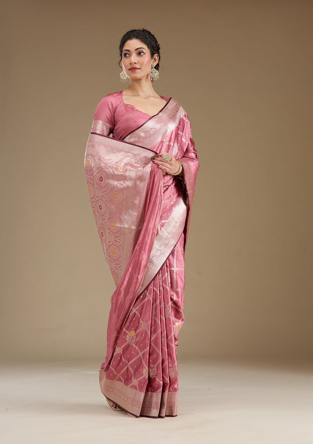 Onion Pink Zariwork (Gold) Silk Saree