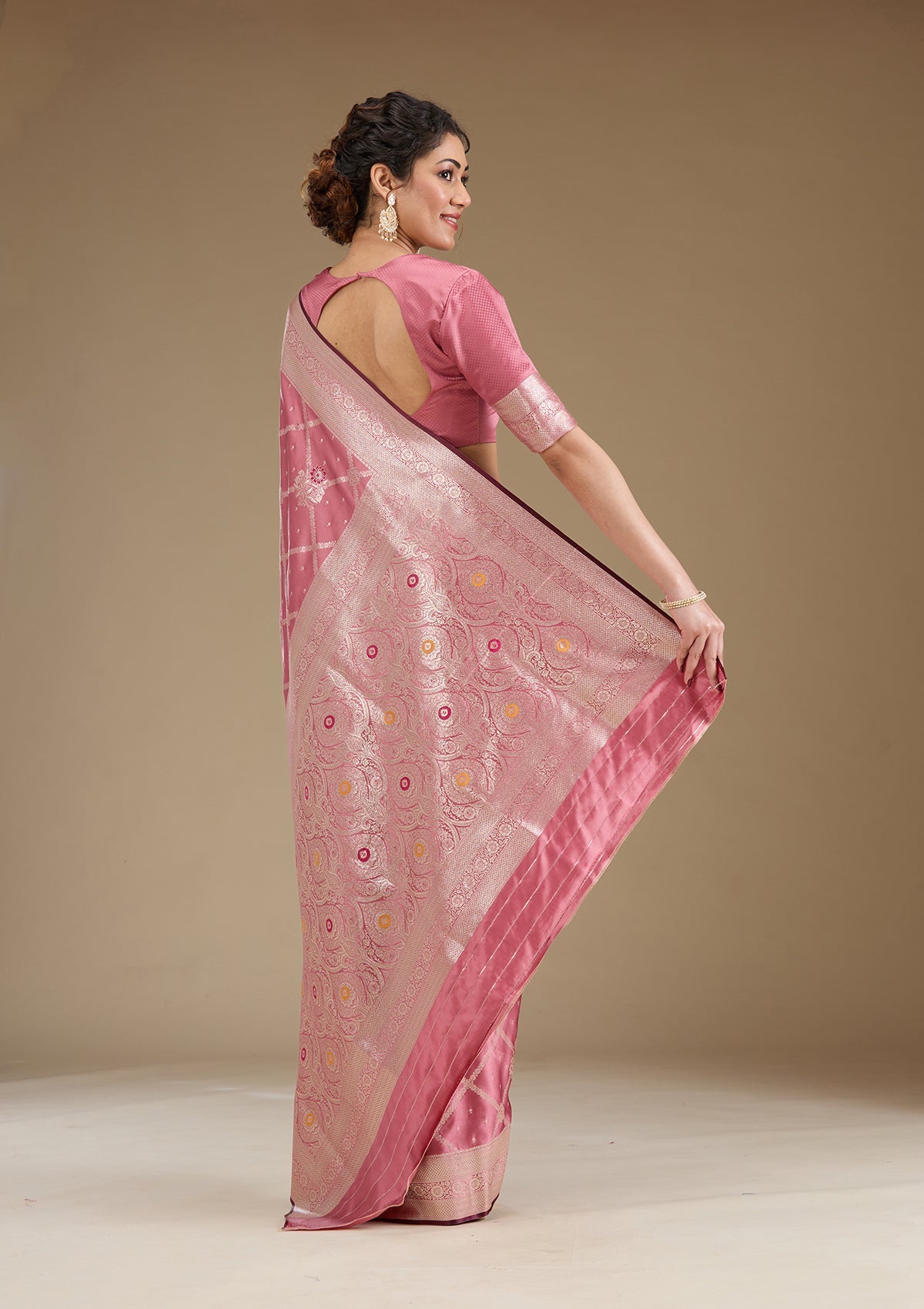 Onion Pink Zariwork (Gold) Silk Saree