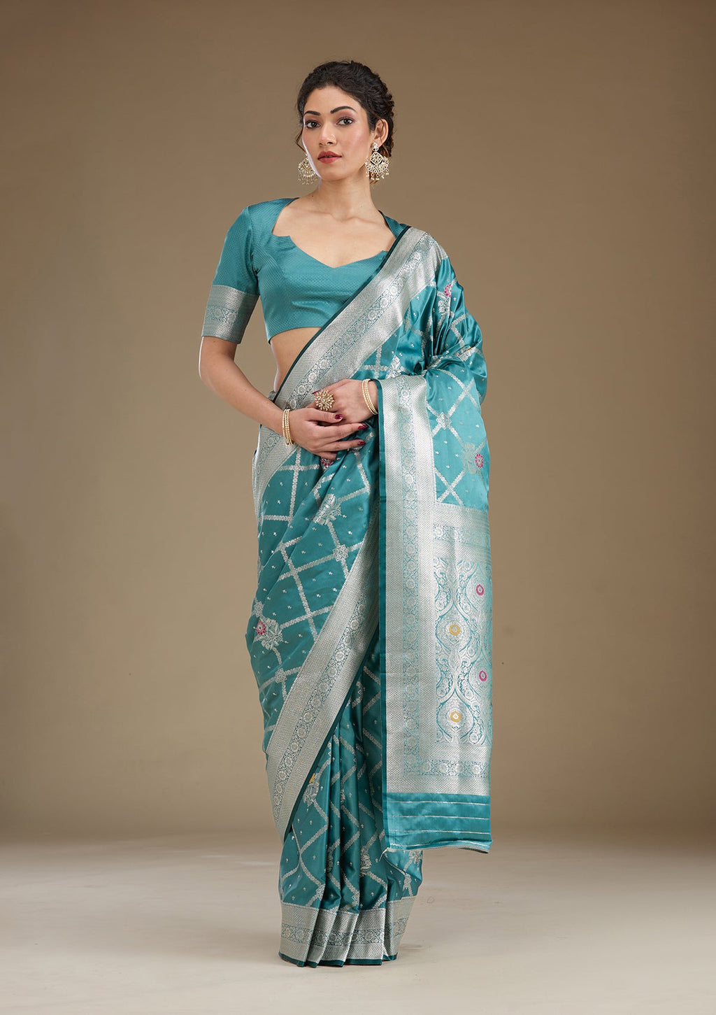 Peacock Blue Zariwork (Gold) Silk Saree