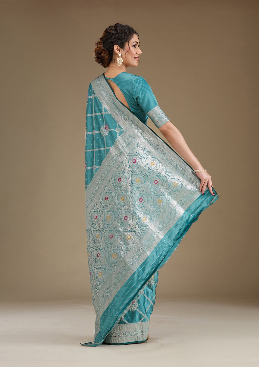 Peacock Blue Zariwork (Gold) Silk Saree