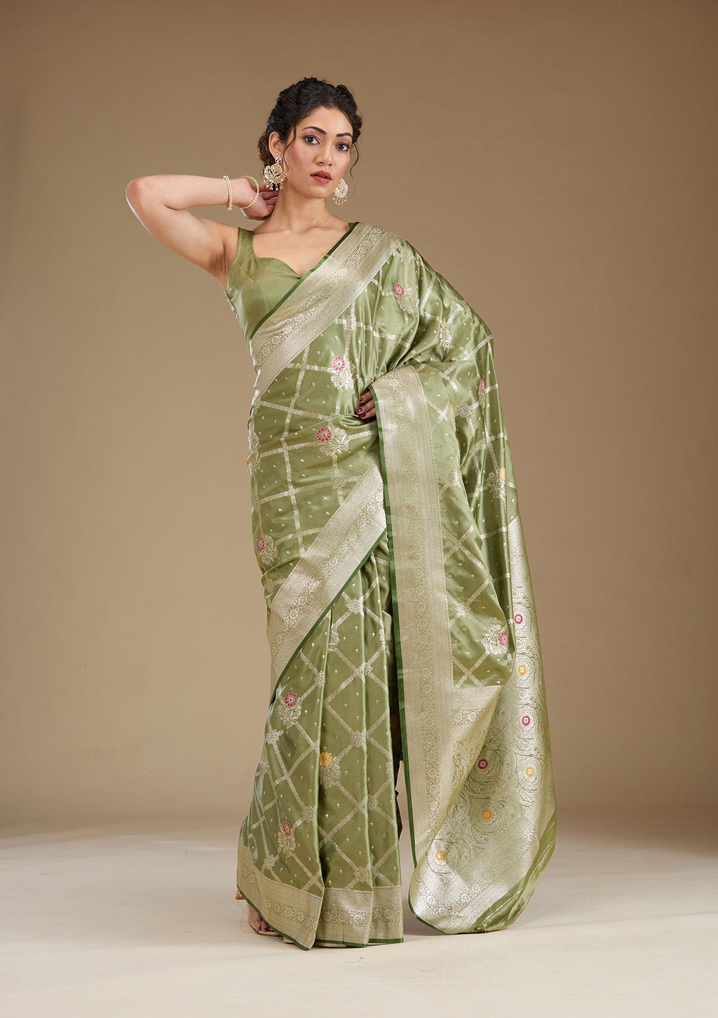 Pista Green Zariwork (Gold) Silk Saree