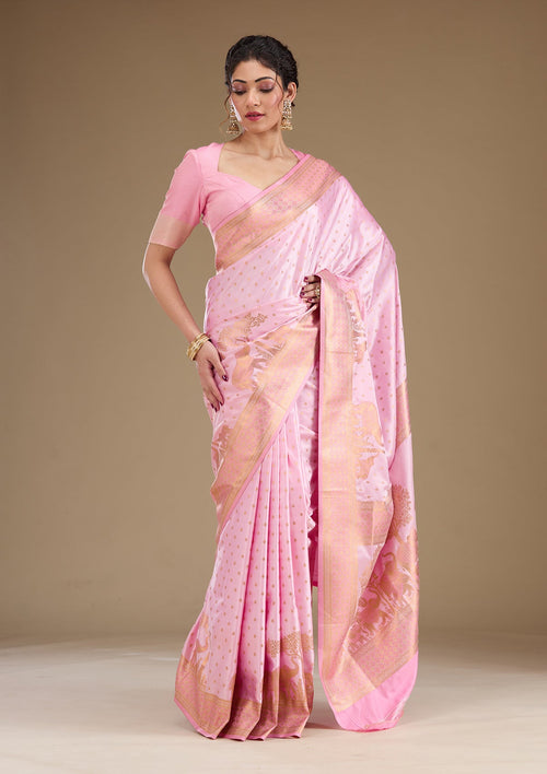 Baby Pink Zariwork (Gold) Silk Saree