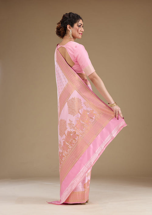 Baby Pink Zariwork (Gold) Silk Saree