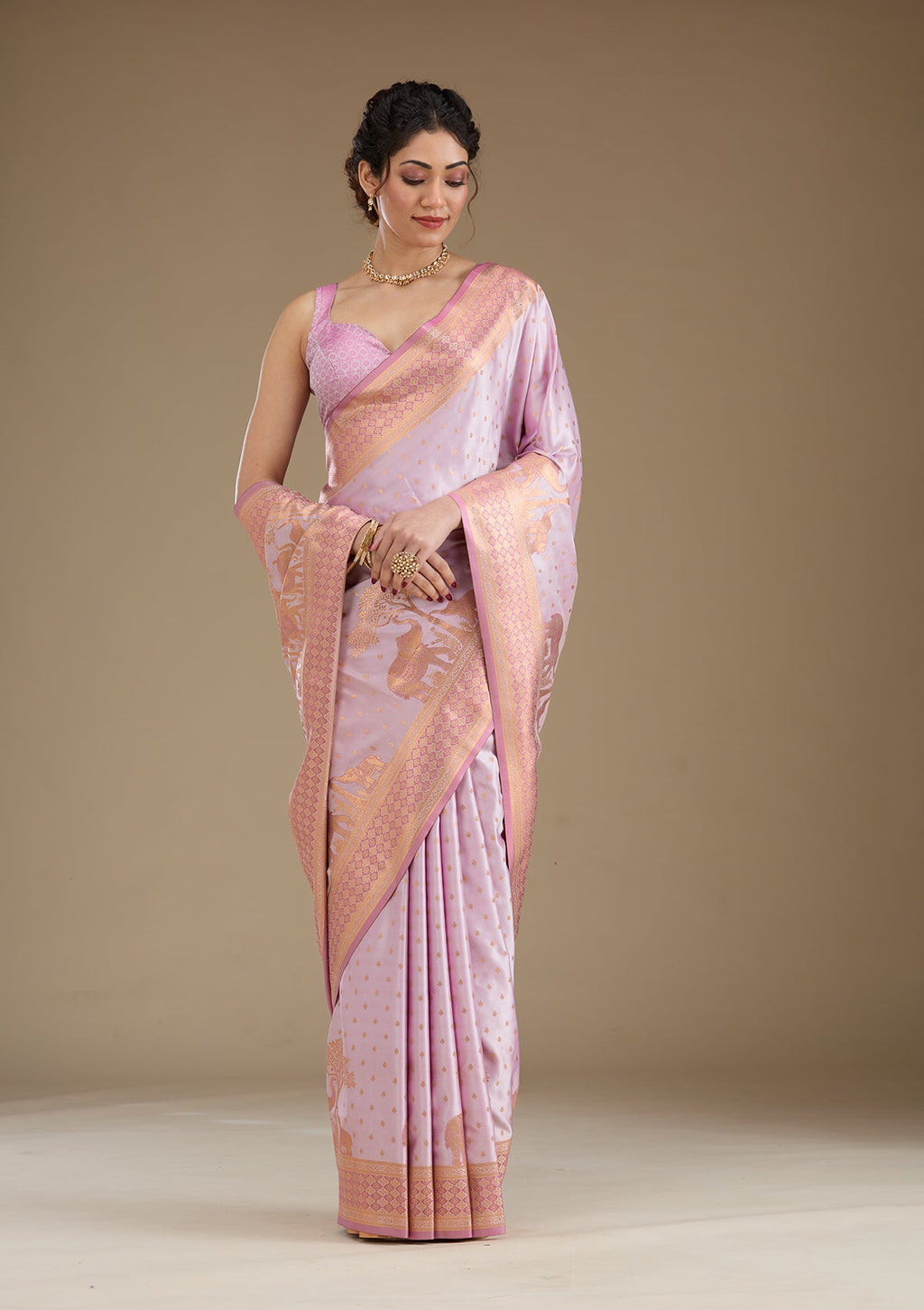 Lavender Zariwork (Gold) Silk Saree
