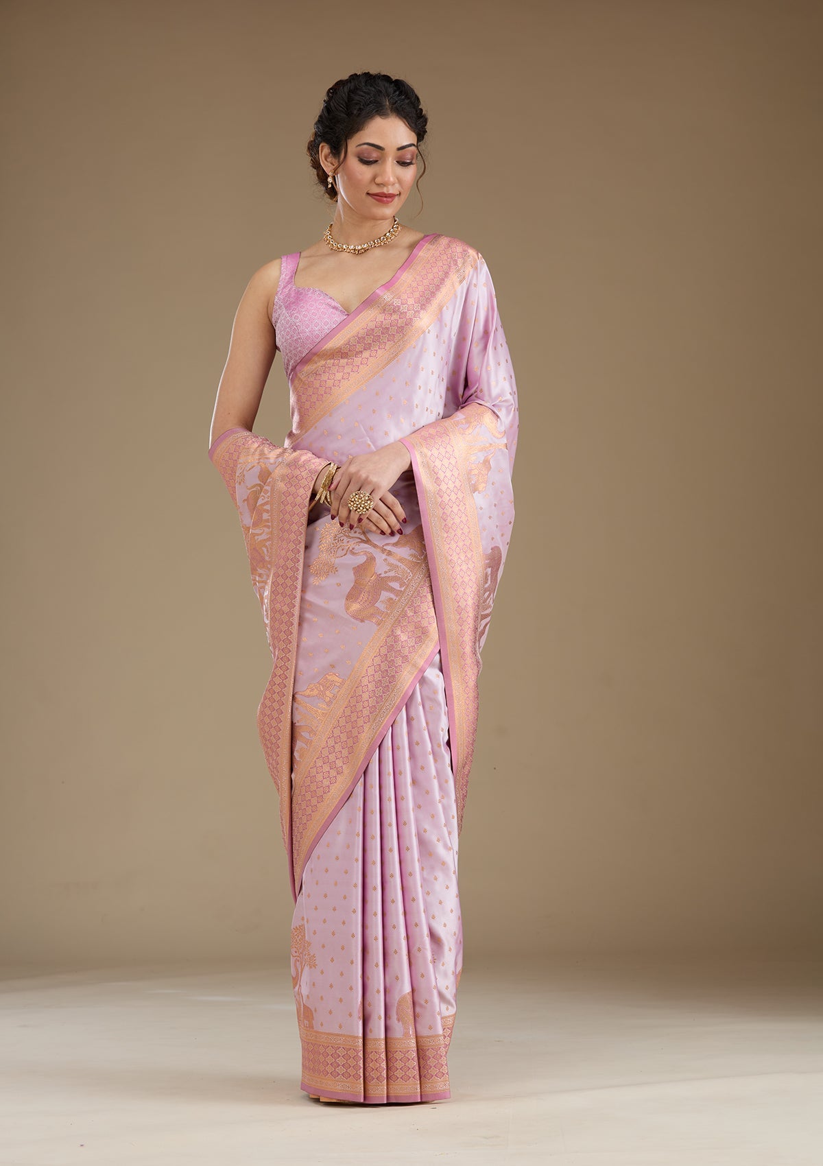 Lavender Zariwork (Gold) Silk Saree