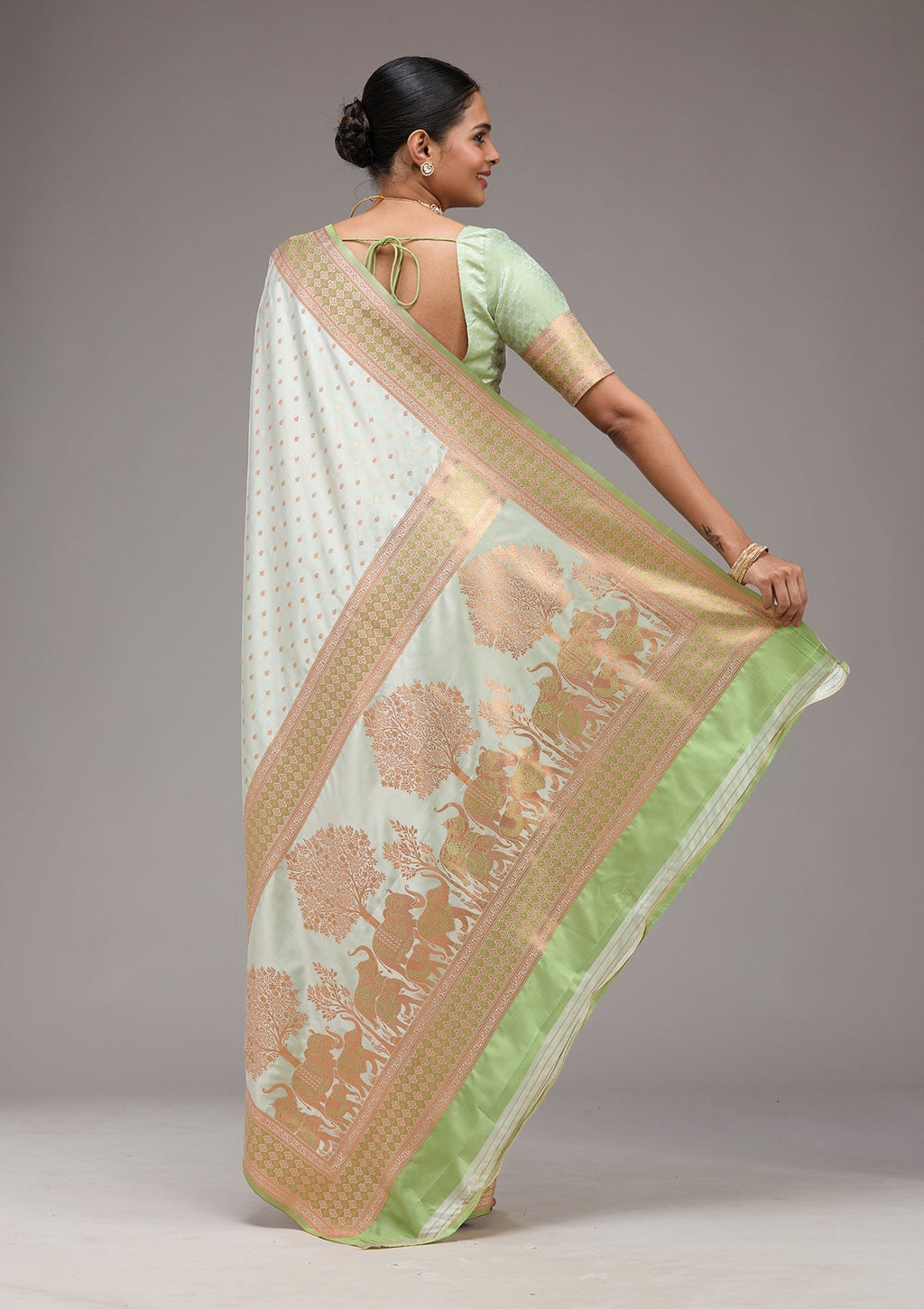 Pista Green Zariwork (Gold) Silk Saree