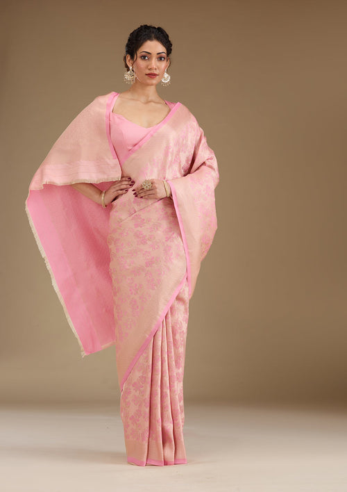 Baby Pink Zariwork (Gold) Silk Saree