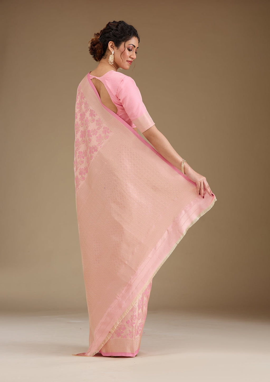 Baby Pink Zariwork (Gold) Silk Saree