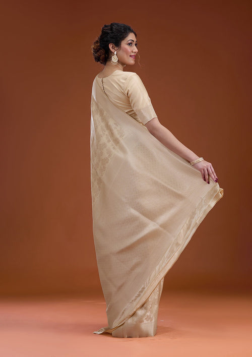 Beige Zariwork (Gold) Silk Saree