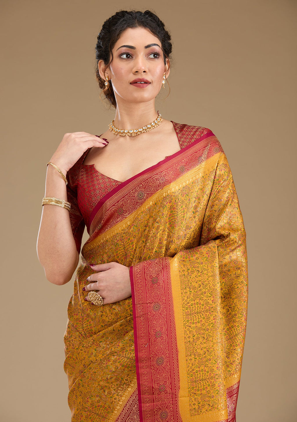 Mustard Zariwork Art Silk Saree