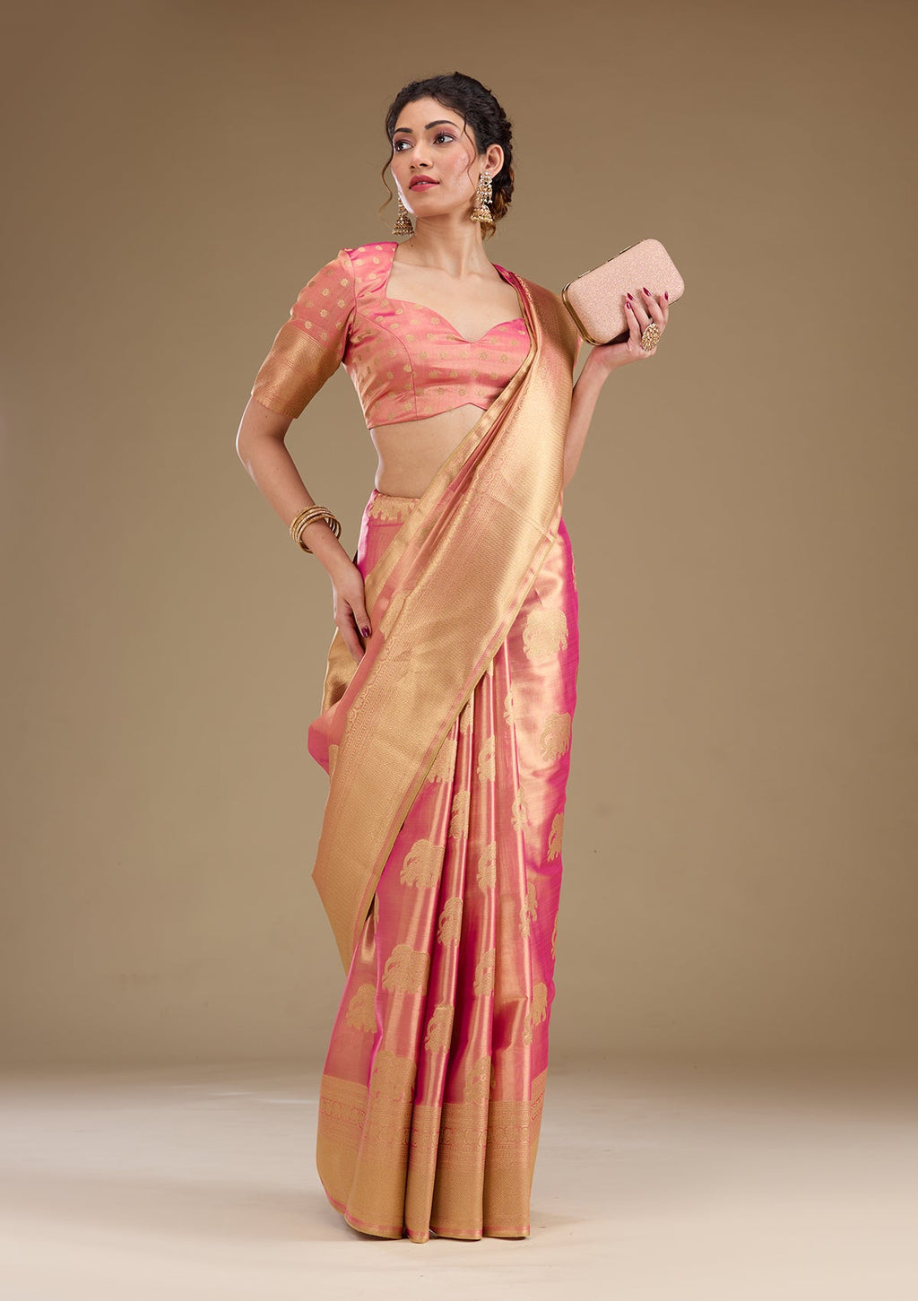Onion Pink Zariwork Tissue Saree