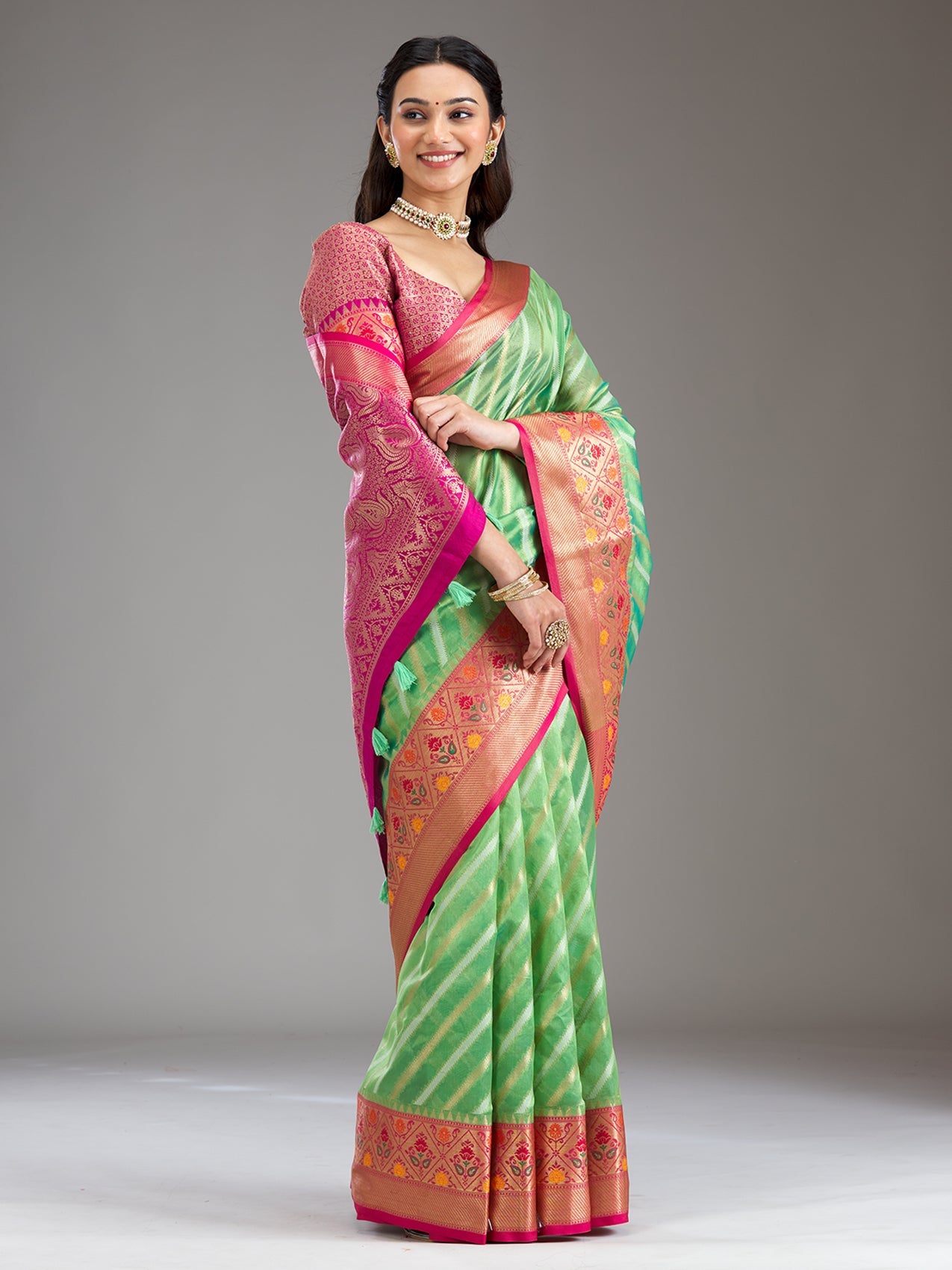 Sea Green Zariwork Tissue Saree
