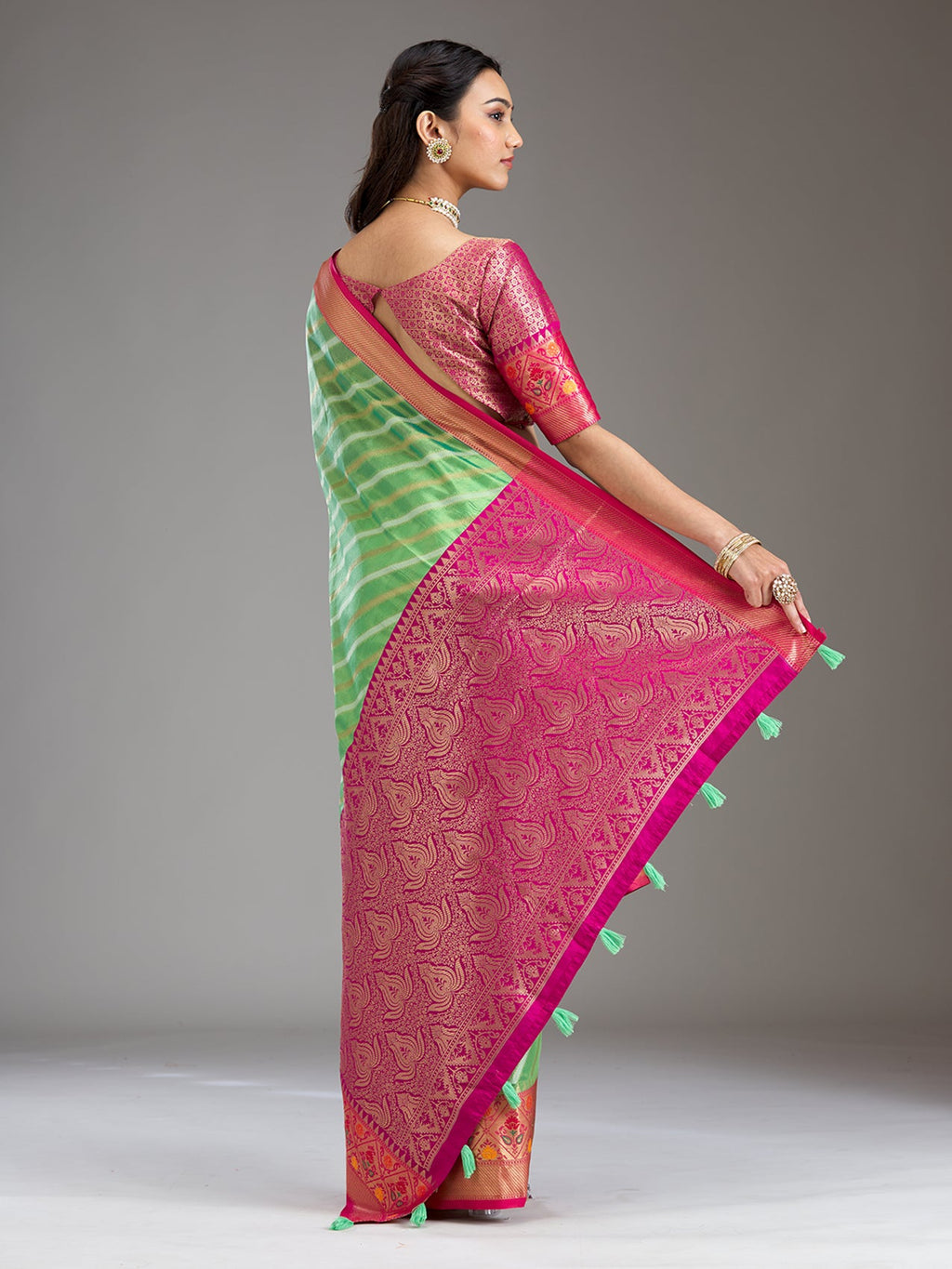 Sea Green Zariwork Tissue Saree