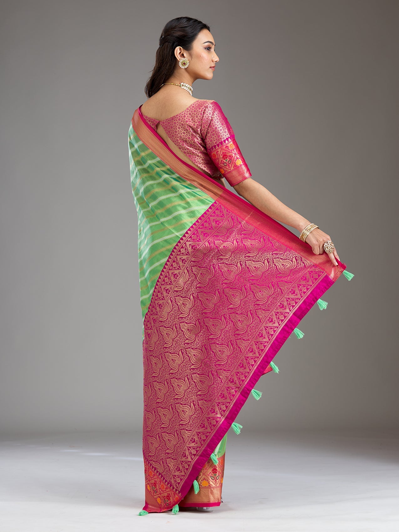 Sea Green Zariwork Tissue Saree