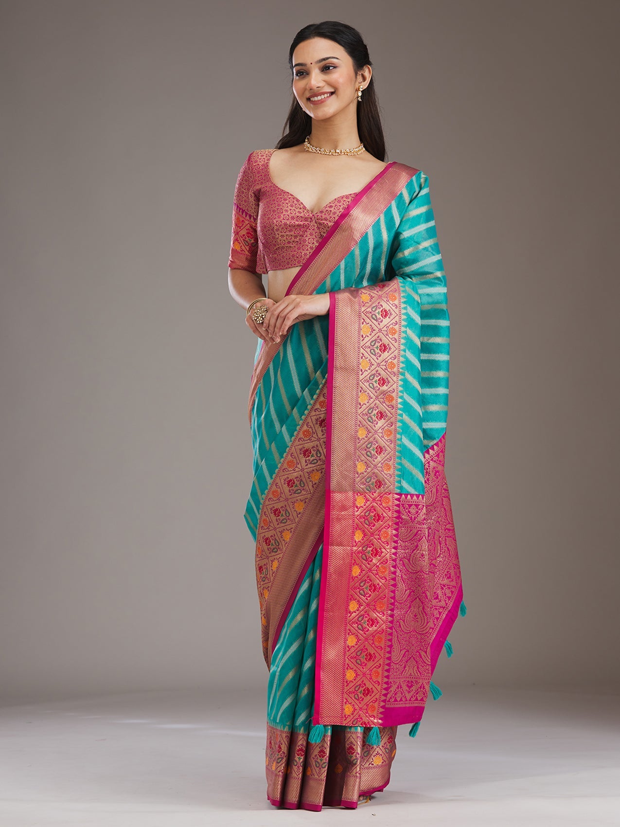 Turquoise Blue Zariwork Tissue Saree