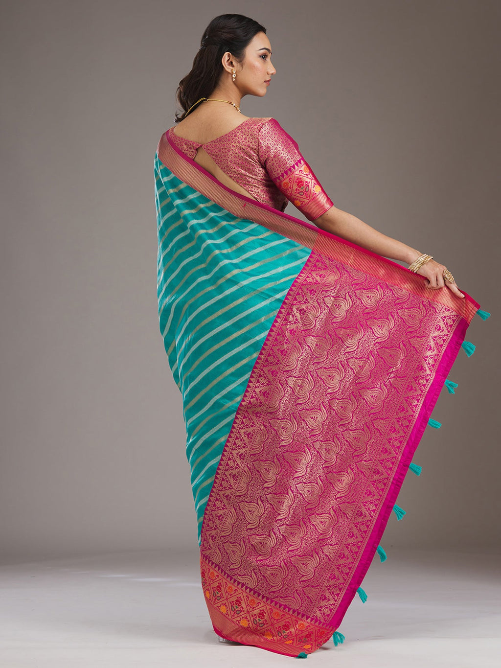 Turquoise Blue Zariwork Tissue Saree