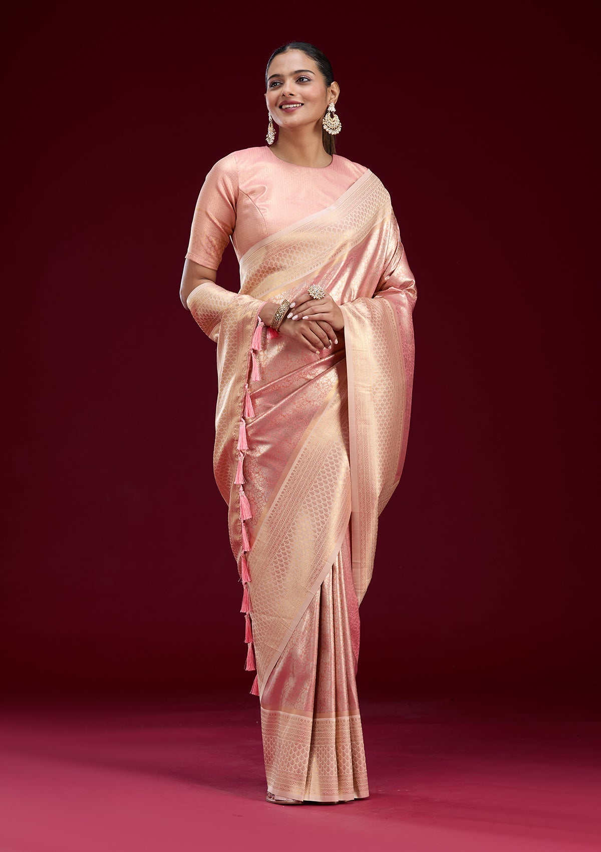 Peach Zariwork Art Silk Saree