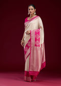 Off White Zariwork Art Silk Saree