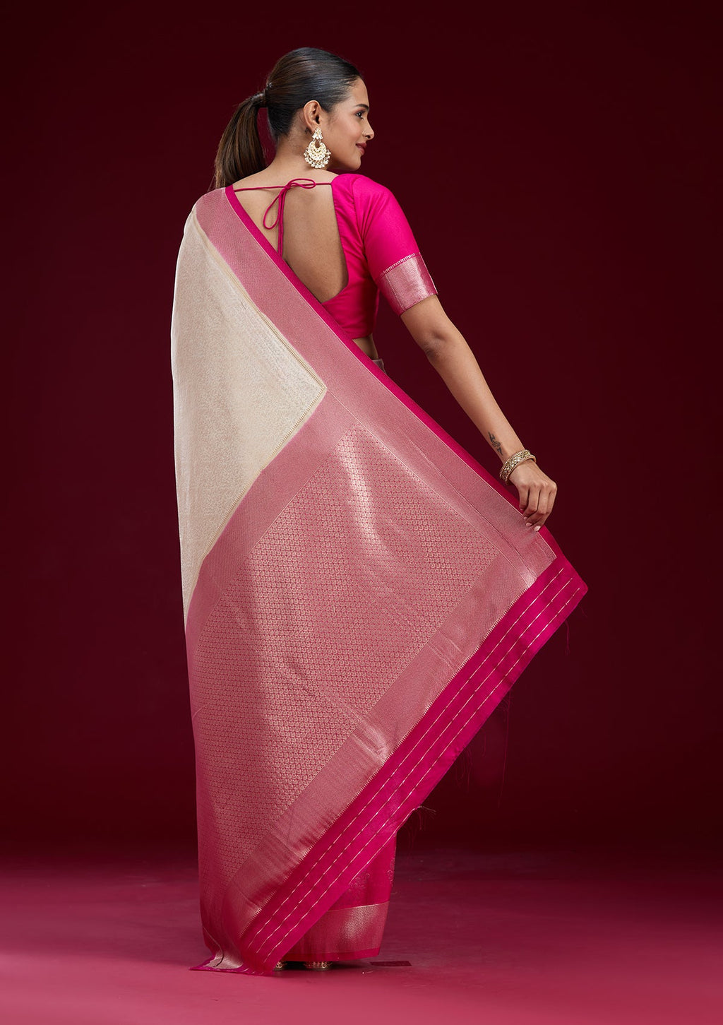 Off White Zariwork Art Silk Saree