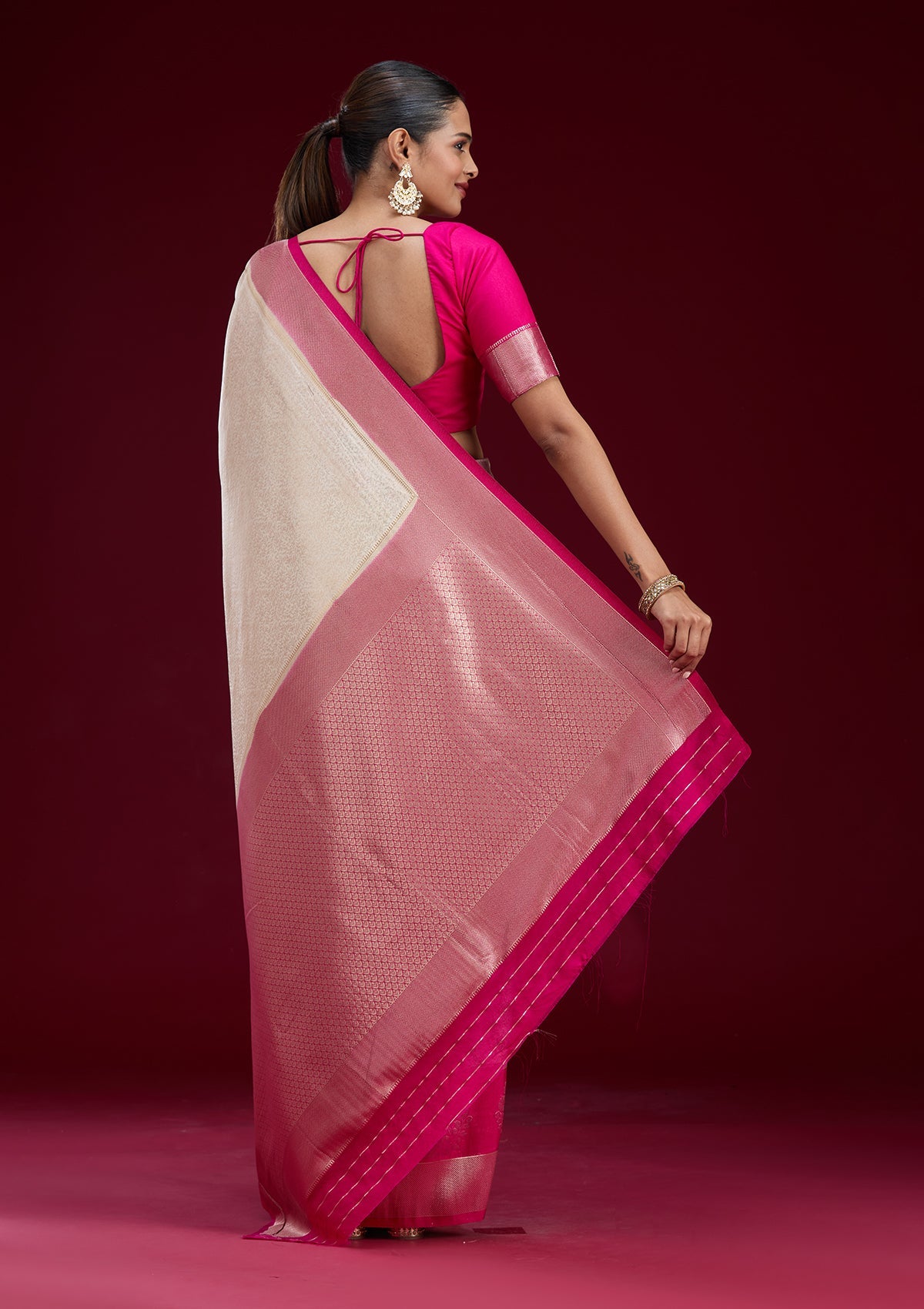 Off White Zariwork Art Silk Saree