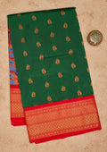 Bottle Green Zariwork Pure Silk Saree