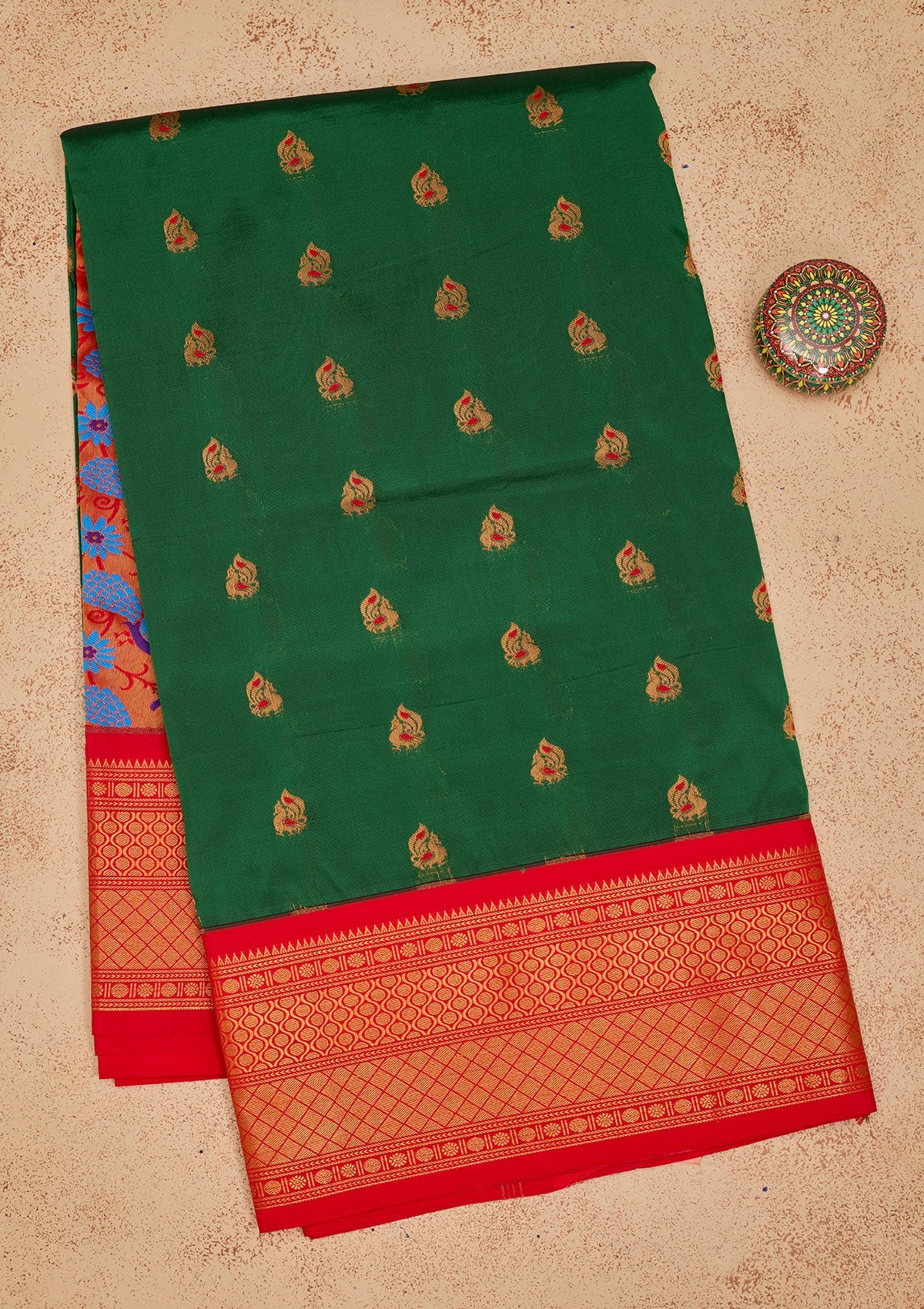 Bottle Green Zariwork Pure Silk Saree