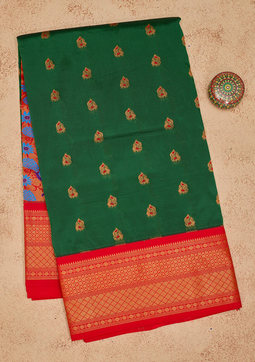 Bottle Green Zariwork Pure Silk Saree